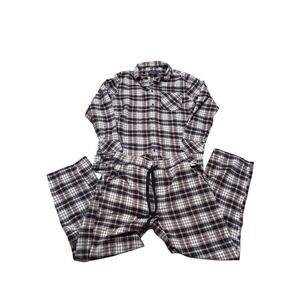 Pendleton Flannel Plaid Pajama Set Shirt Pants Mens Size Medium Brown Tan